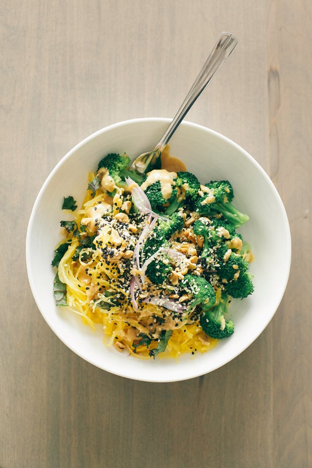 Spaghetti Squash Noodle Bowl with Peanut Sauce The First Mess