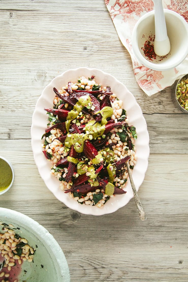 Grapefruit Roasted Beets w/ Greens, Beans & Pistachios | The First Mess