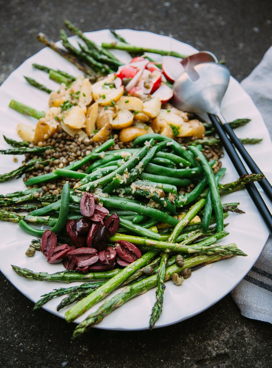 grilled asparagus and french lentil niçoise salad (vegan!) - The First Mess