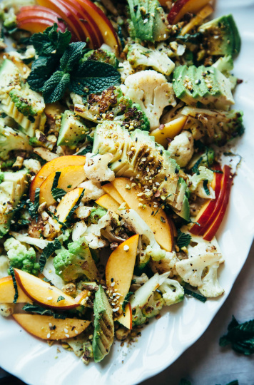 cauliflower salad with nectarines, avocado and pistachio dukkah - The First Mess