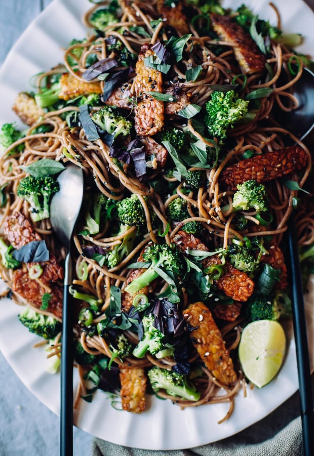 Sesame Garlic Noodles with Broccoli & Crispy Tempeh The First Mess
