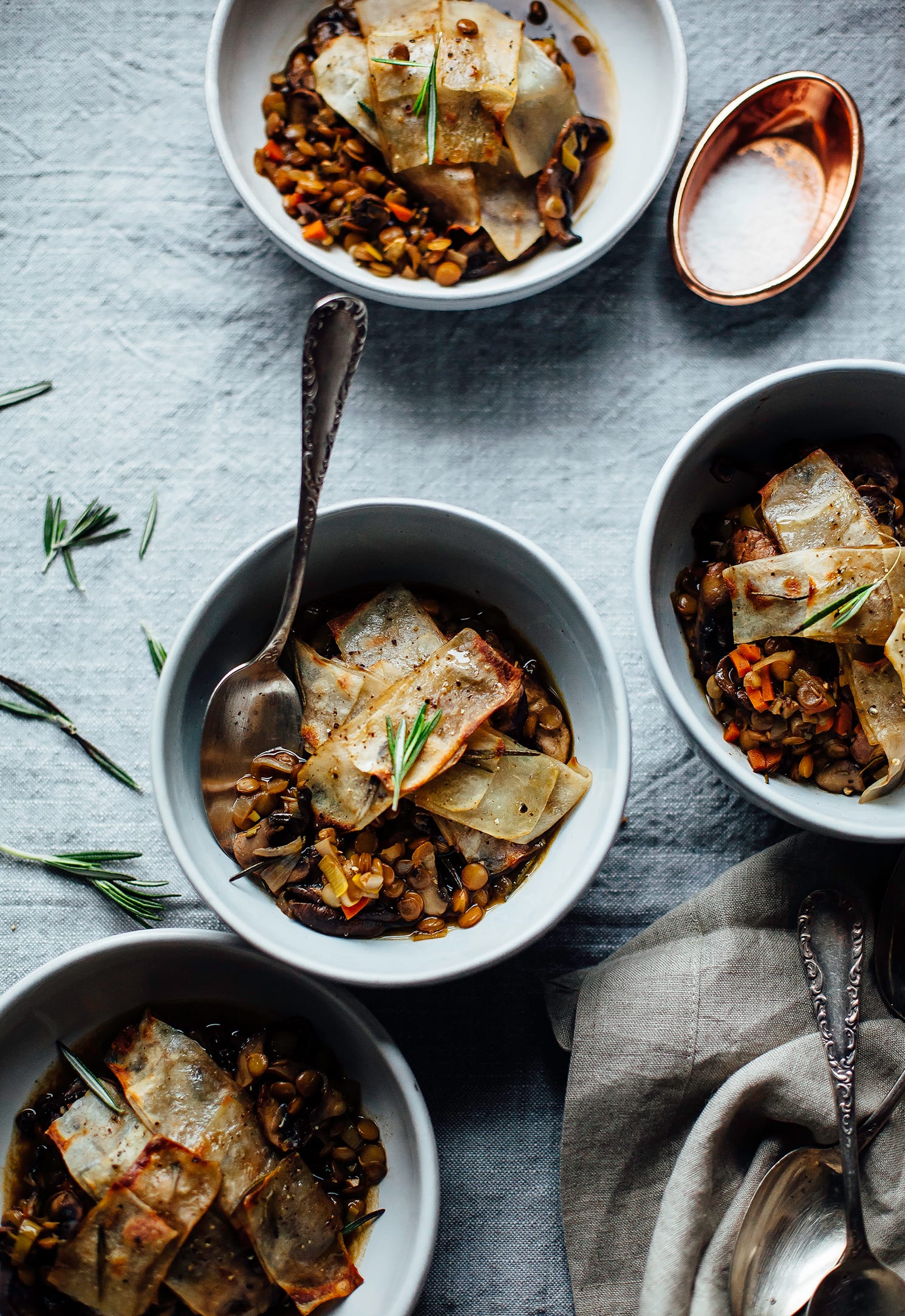 Baked Balsamic Lentil Stew w/ Crispy Potato Crust