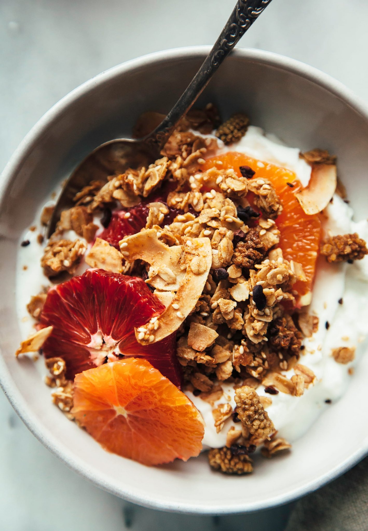 Tahini Granola with Orange, Cacao & Mulberries The First Mess