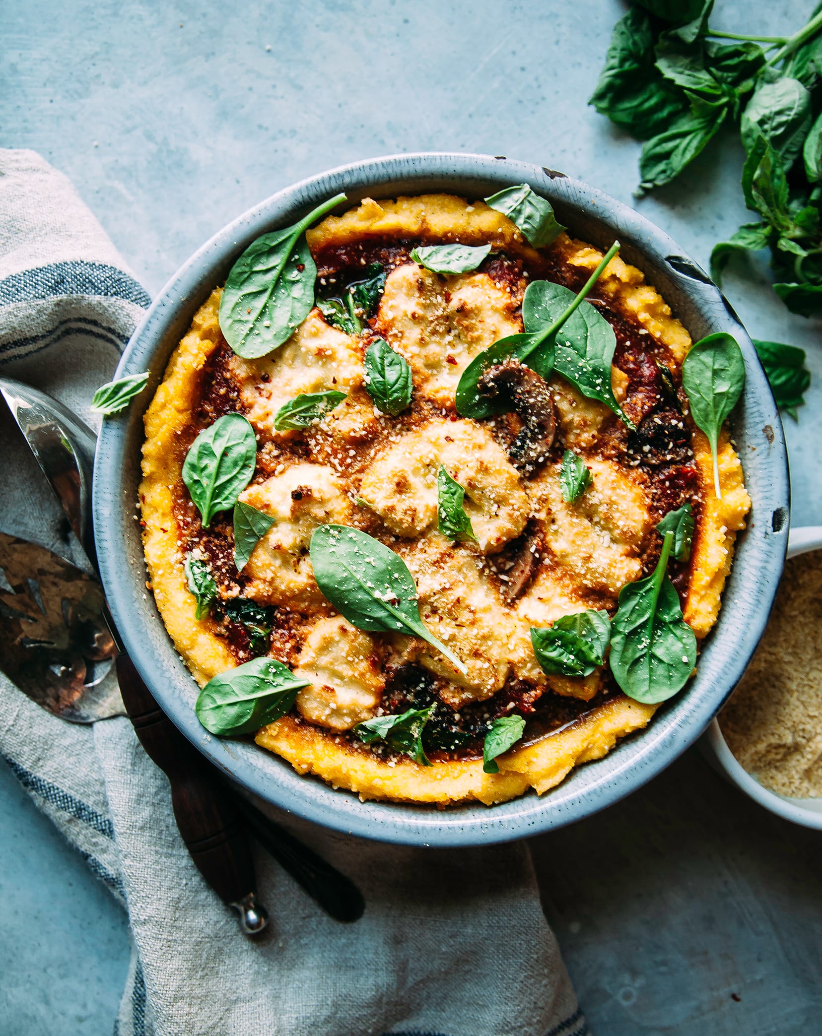 Grilled Polenta With Marinara, Parmesan, and Basil Recipe