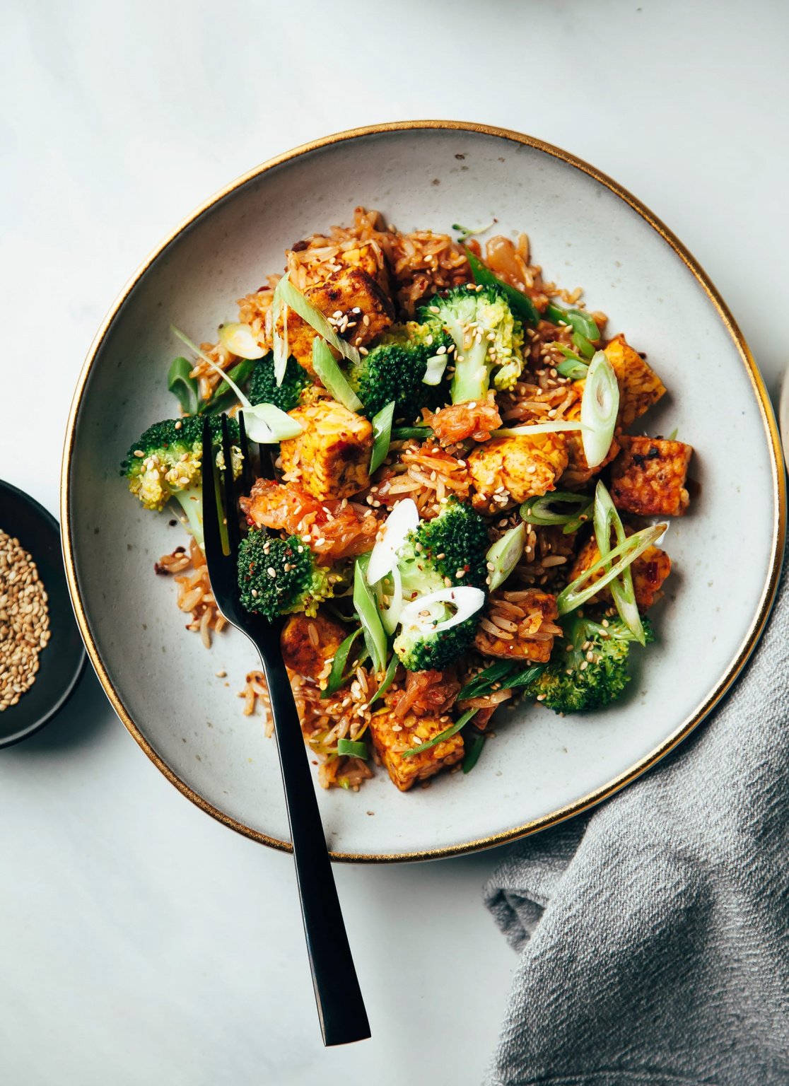Vegan Kimchi Fried Rice with Smoky Tempeh & Broccoli The First Mess