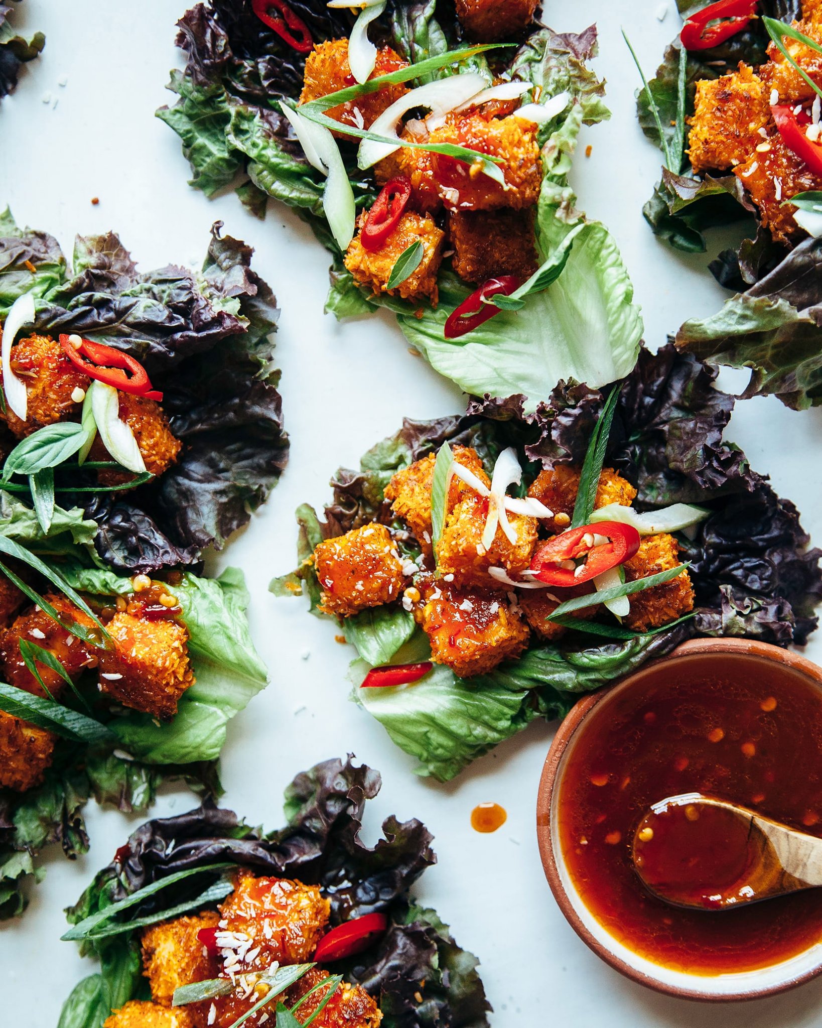 Crispy Coconut Tofu Lettuce Wrap with Sweet Chili Sauce The First Mess