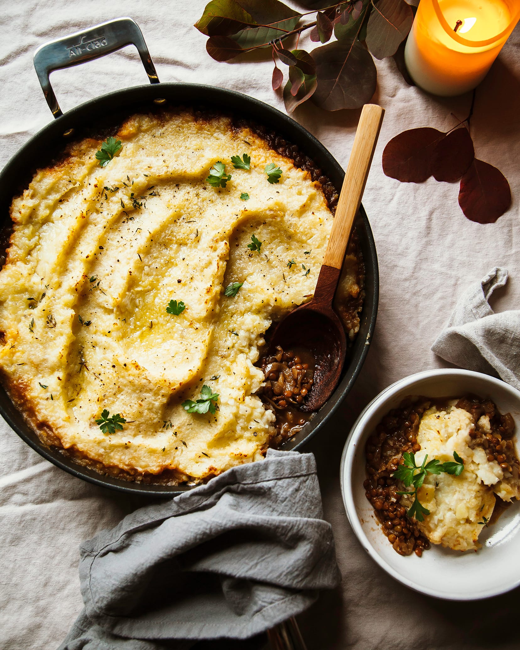 French Onion Shepherd’s Pie w/ Cauliflower Mash