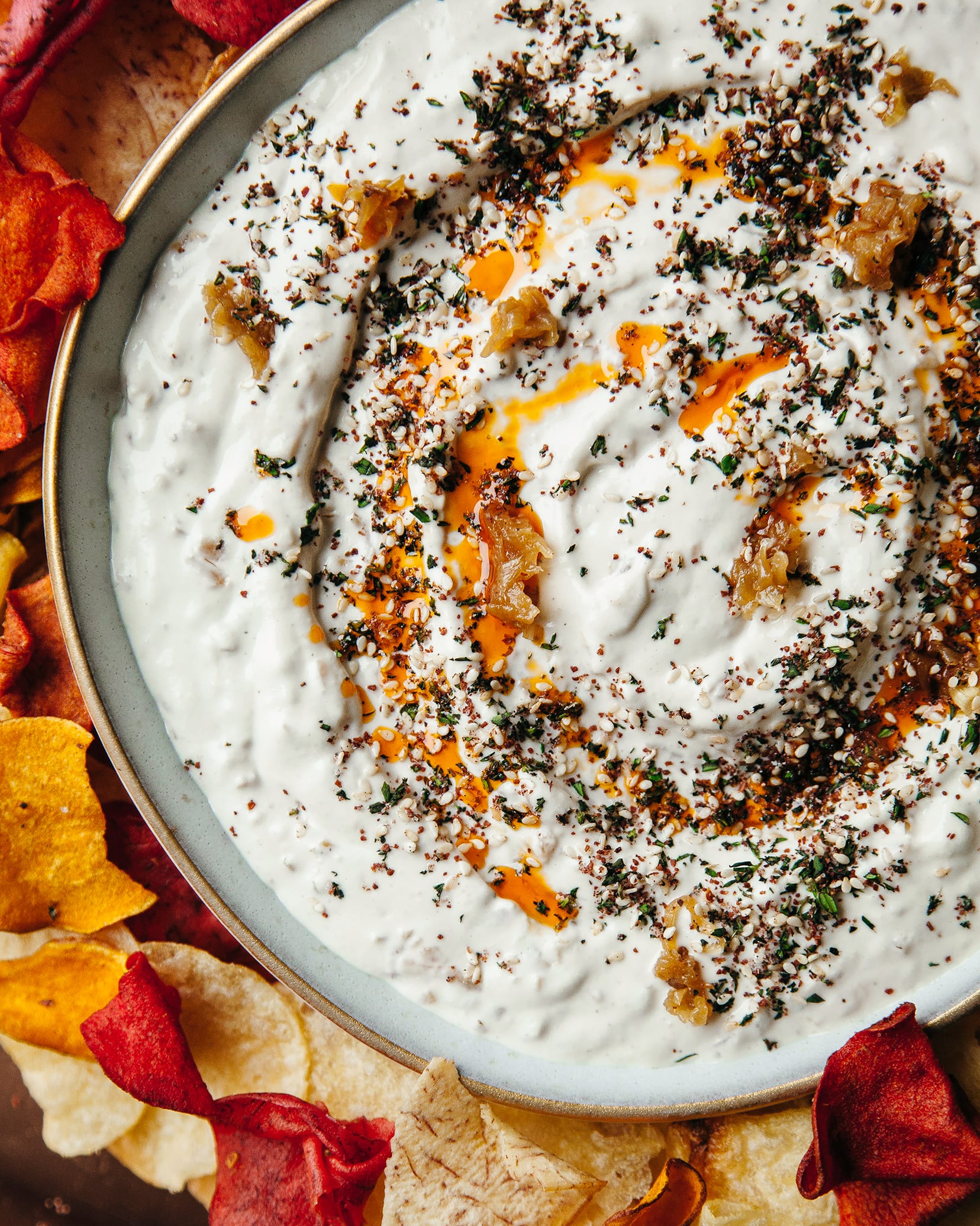 vegan-caramelized-onion-dip-with-fresh-za-atar-the-first-mess