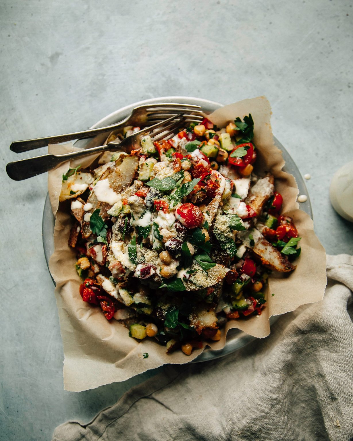 Loaded ShawarmaSpiced Fries with Lemony Tahini The First Mess