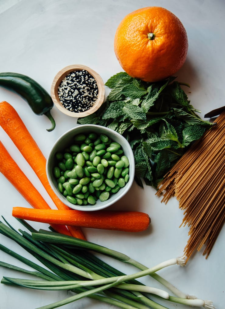 Cold Ginger Noodle Salad with Mint, Edamame & Orange | The First Mess