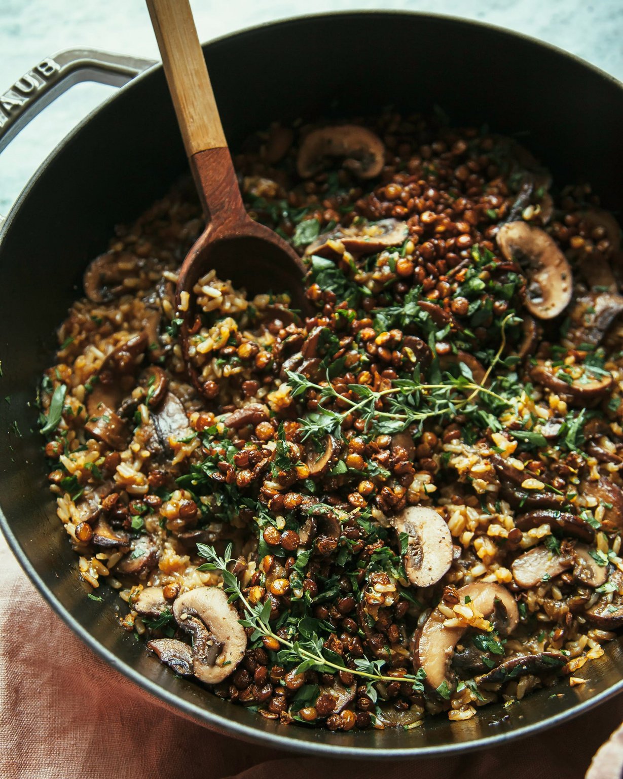 Mushroom Brown Rice Bake with Lentils & Gremolata The First Mess