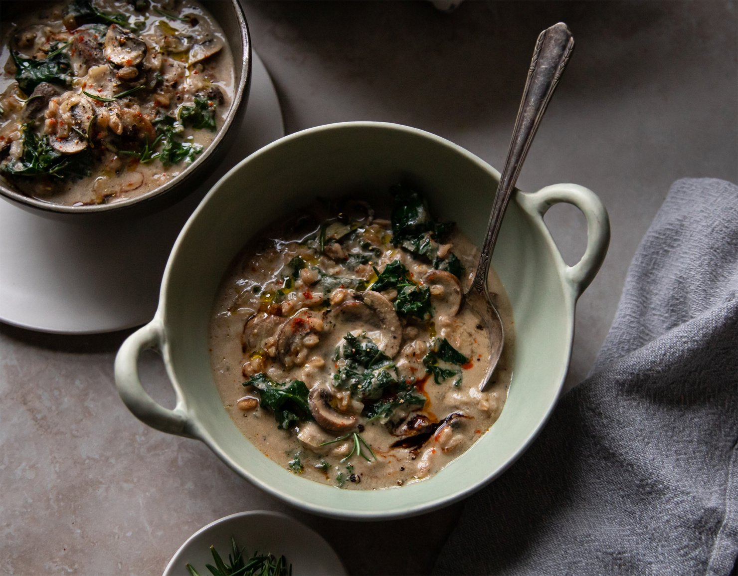 Creamy Vegan Mushroom Stew with Farro & Kale The First Mess