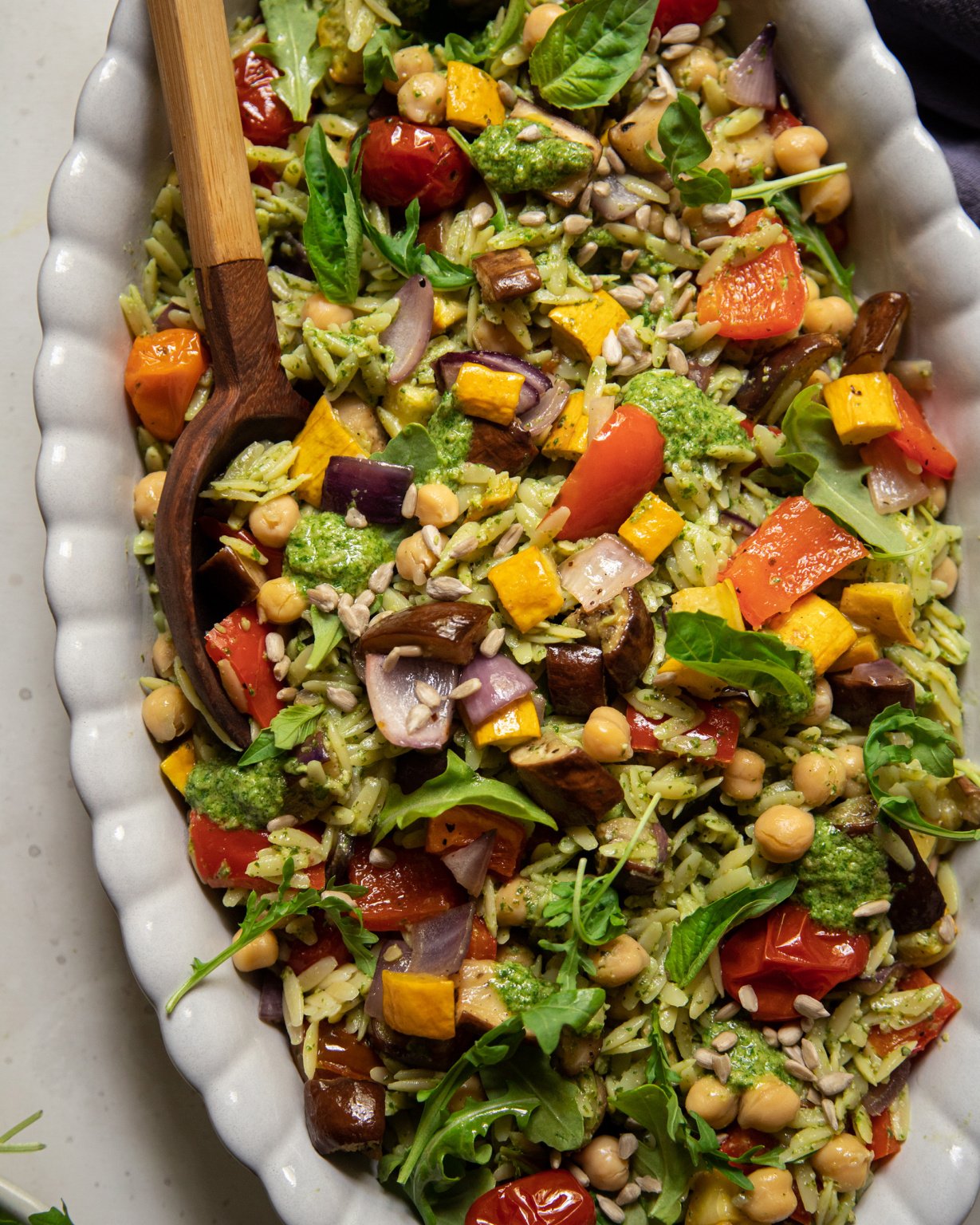 Pesto Orzo Salad with Roasted Vegetables & Chickpeas The First Mess