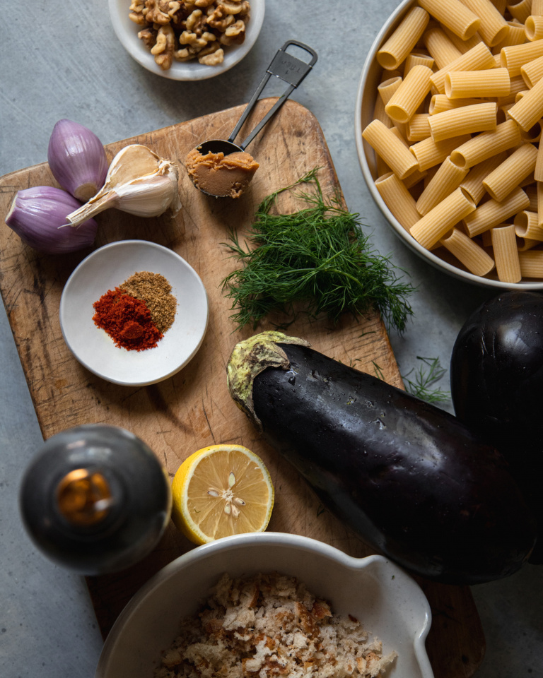 Pasta with Creamy EggplantWalnut Pasta Sauce The First Mess