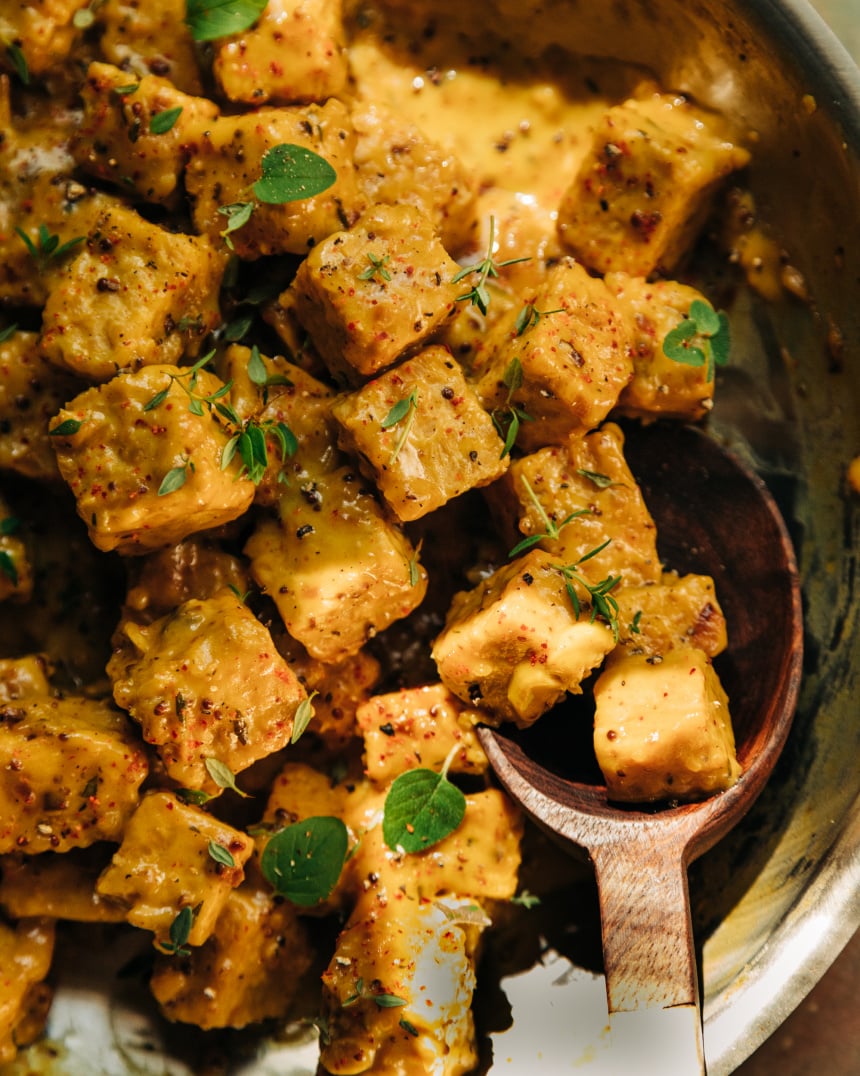 Maple Mustard Tempeh with Shallots & Thyme The First Mess