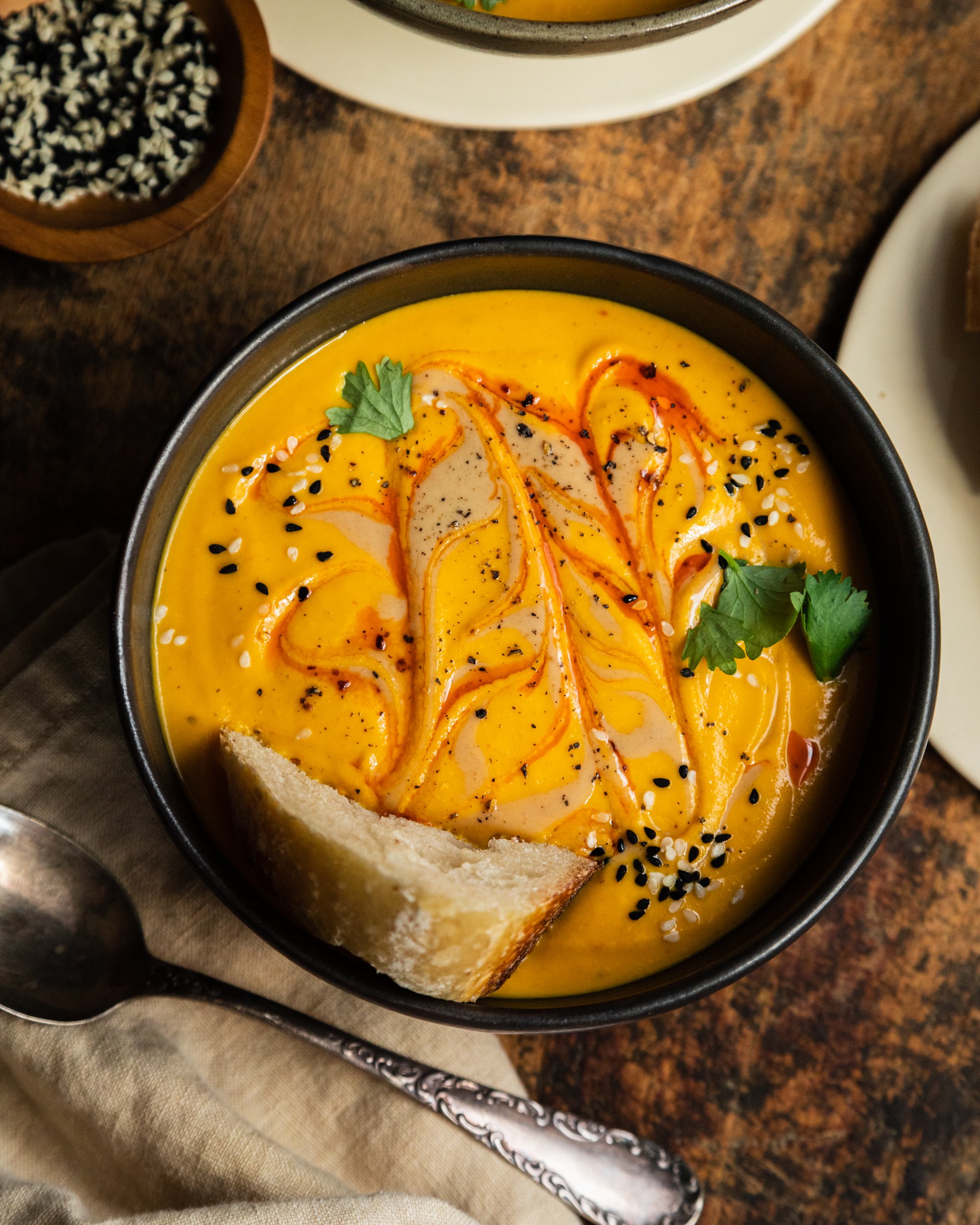 Spicy Sesame Carrot Soup with Red Lentils