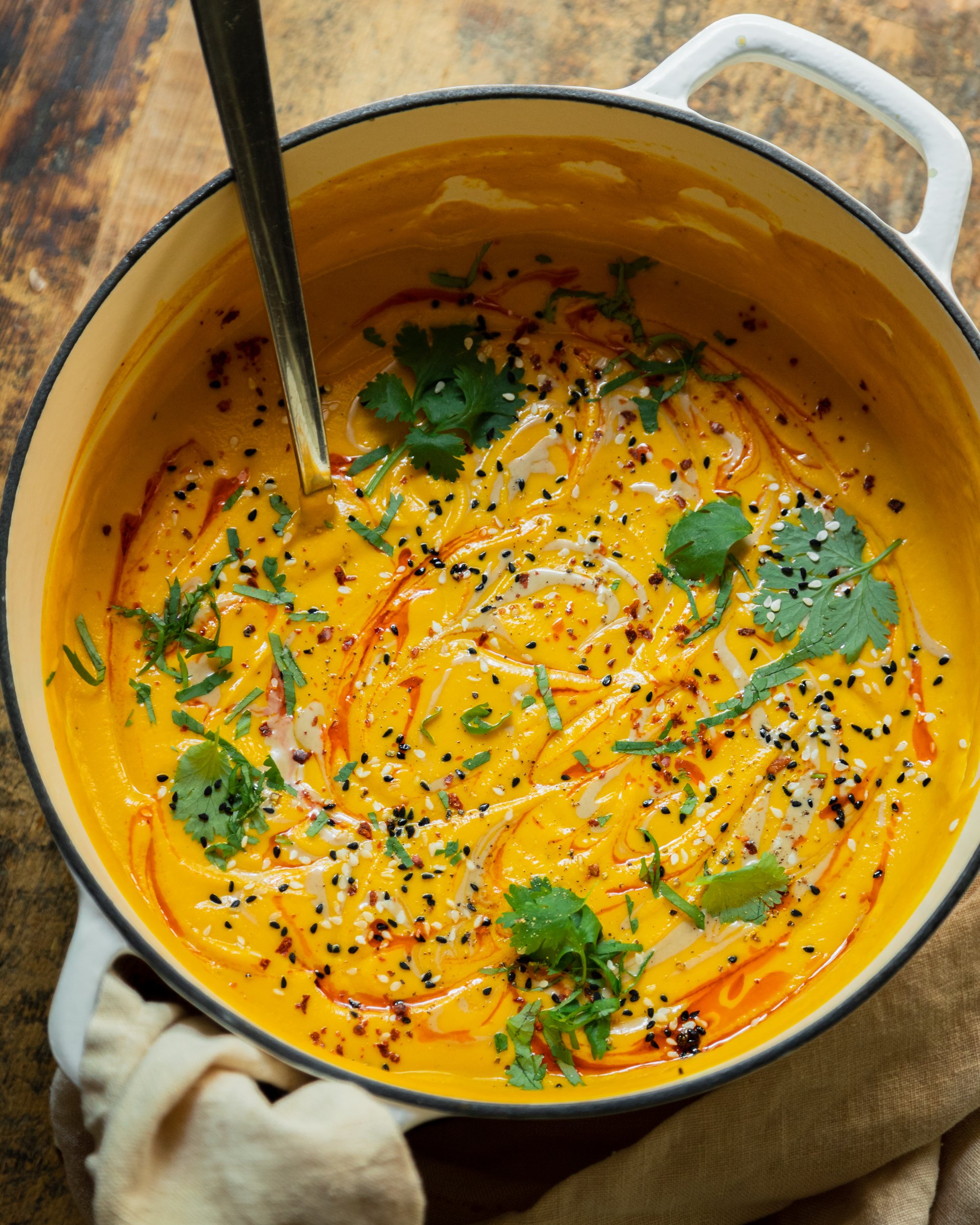 Carrot and potato soup with cumin toast