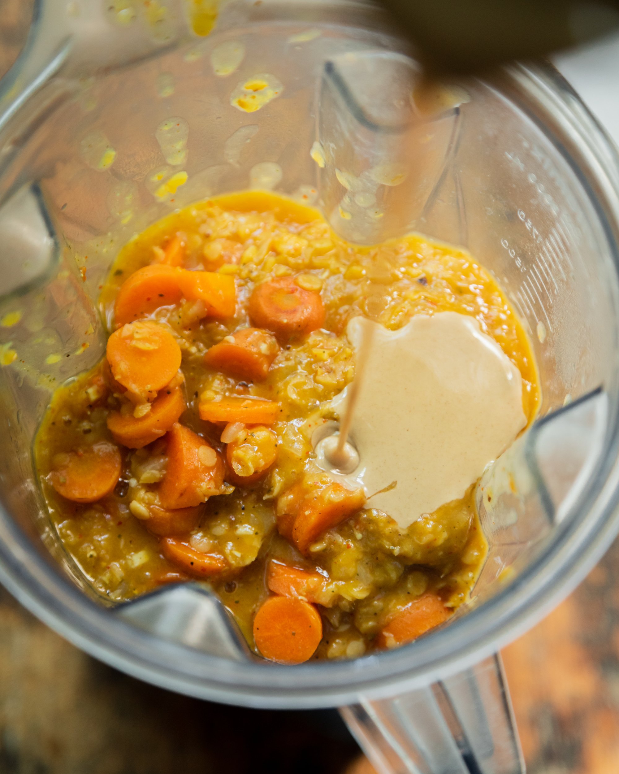 Spicy Sesame Carrot Soup with Red Lentils