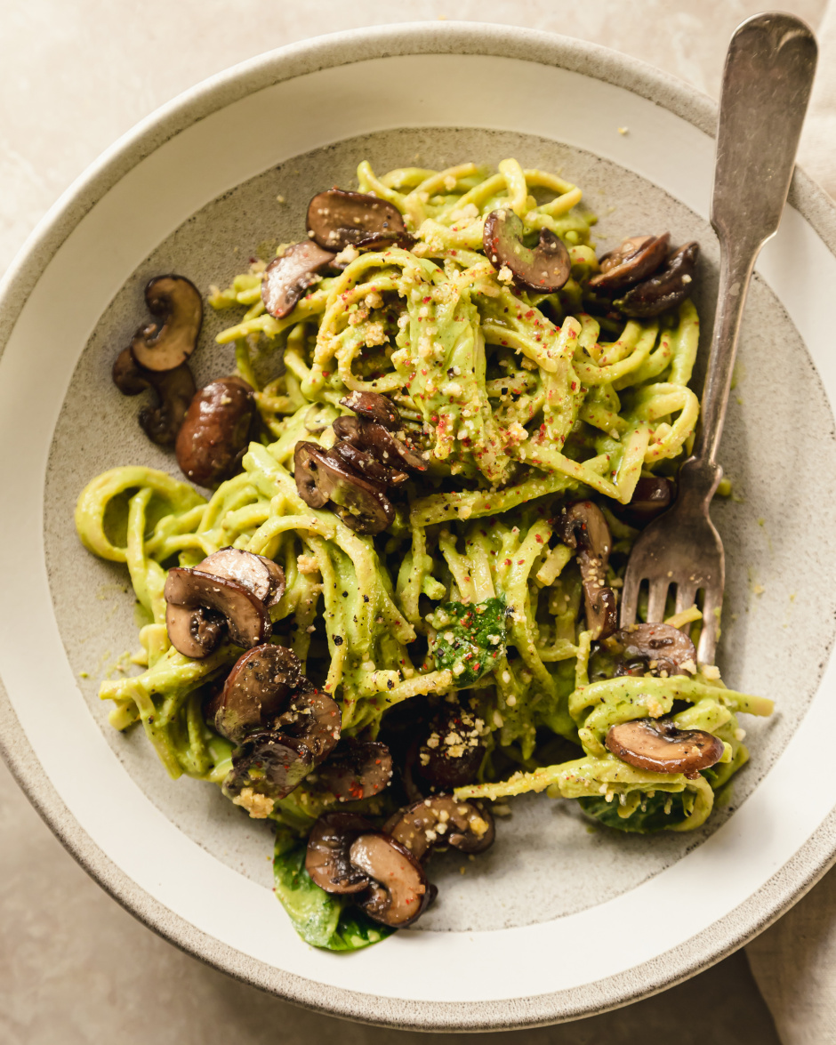 Creamy Vegan Spinach and Mushroom Pasta | The First Mess