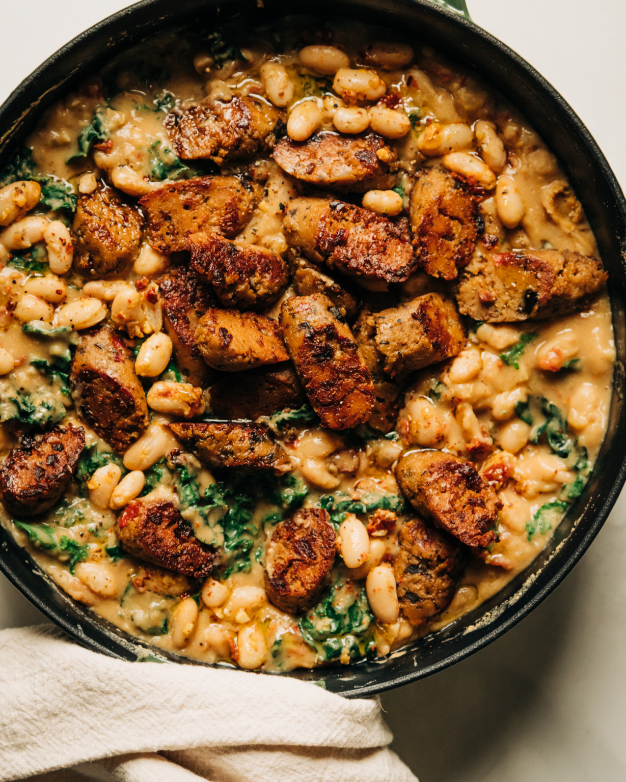Veggie Sausage White Bean Skillet with Kale | The First Mess