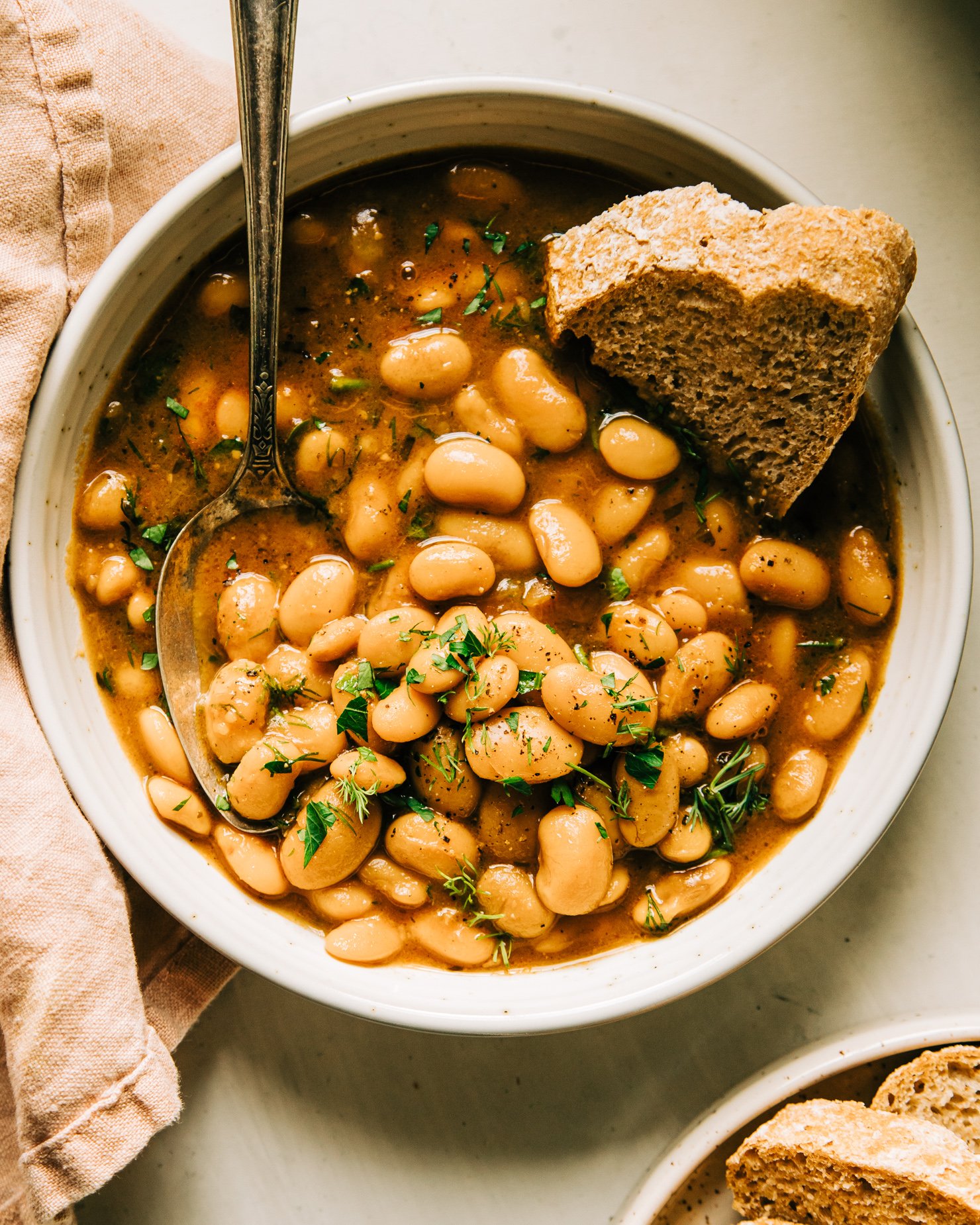 One Pot Brothy Beans With Herbs Lemon