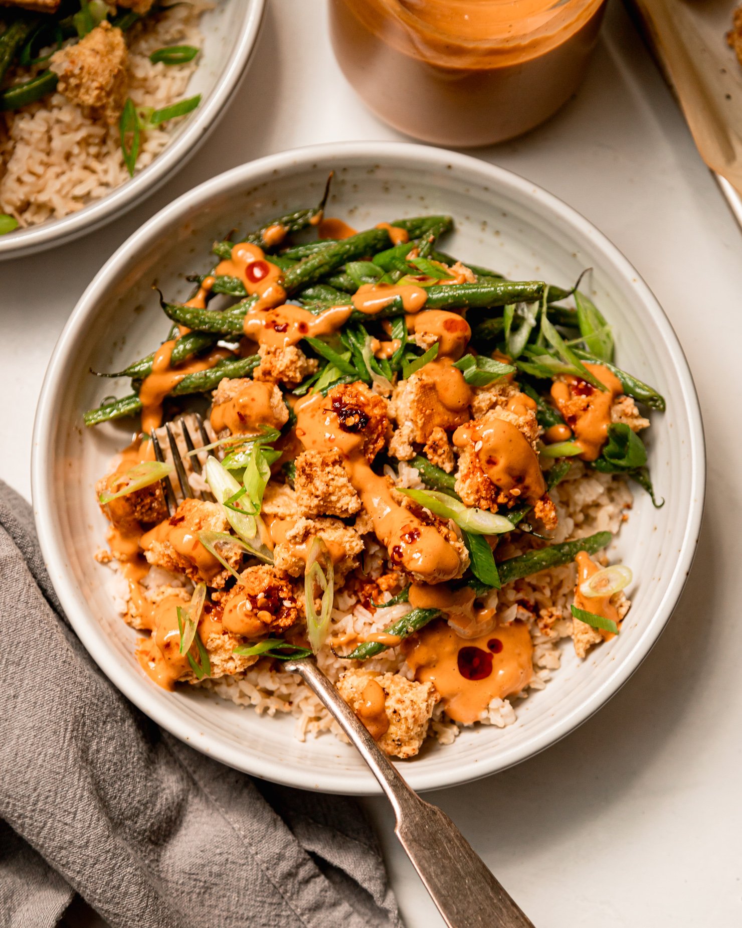 Chopped Salad with Sriracha Tofu & Peanut Dressing