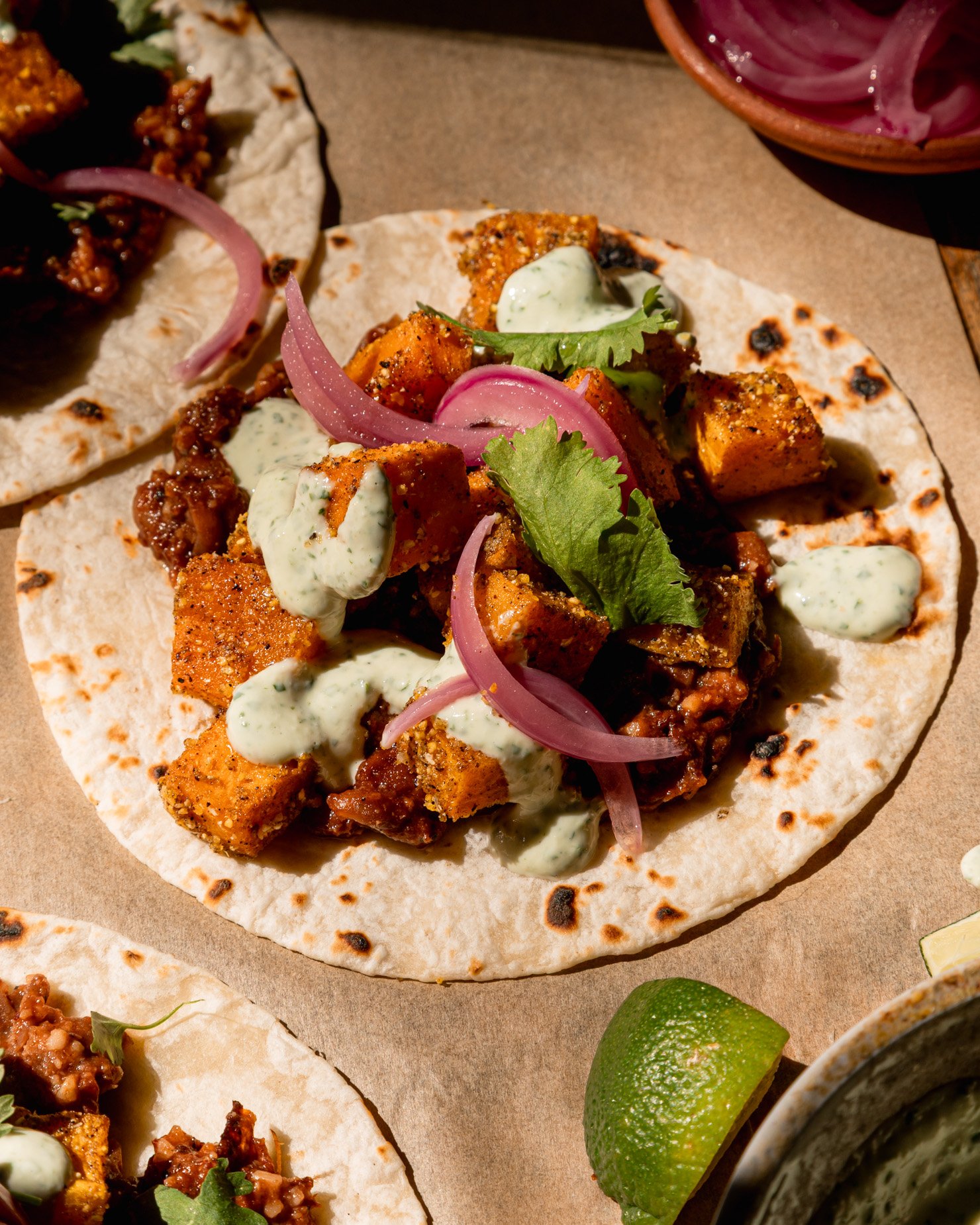 Smoky Butternut Squash Tacos with Smashed Pinto Beans (Vegan) | The First Mess