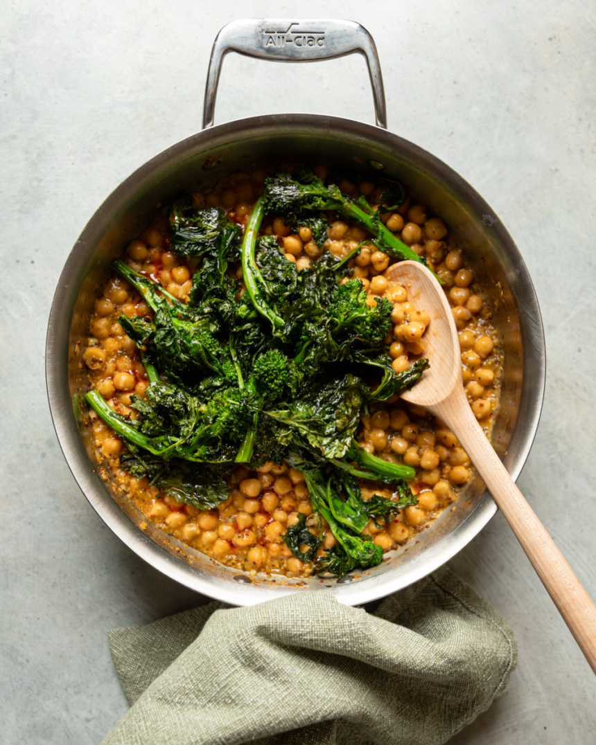 Mustard Braised Chickpeas with Roasted Broccoli Rabe