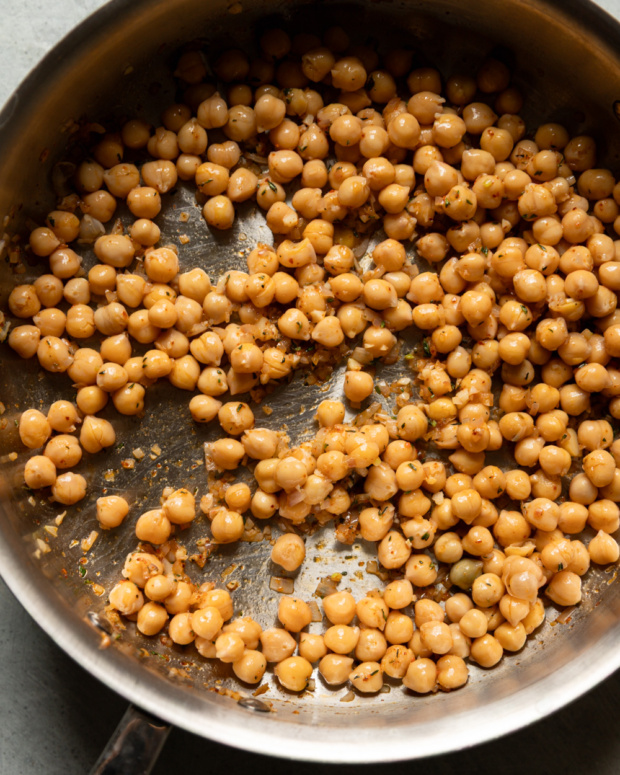 Mustard Braised Chickpeas with Roasted Broccoli Rabe
